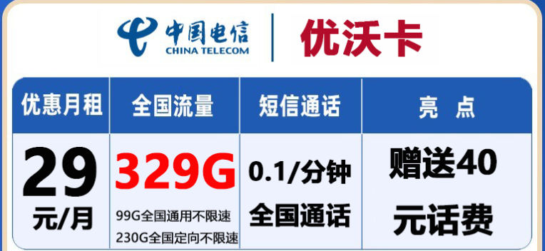 呼和浩特電信流量卡 29元300G流量不限速充值送話費全國通話