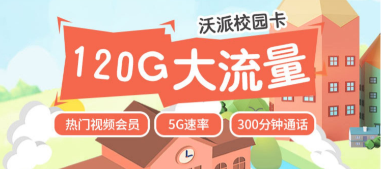 上海聯(lián)通沃派校園卡 120G流量+300分鐘語音5G上網(wǎng)速率贈送一年視頻會員