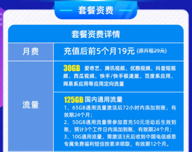 電信19元星卡套餐推薦|星卡一19元月租155G全國流量+首月0元免費用