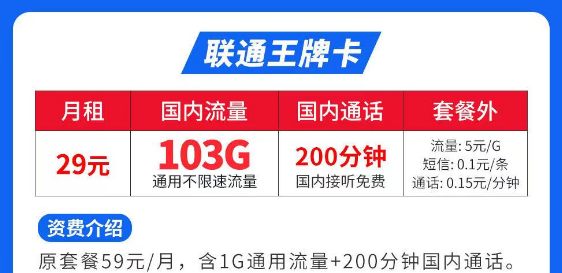 流量最多最便宜的是什么套餐？聯(lián)通王牌卡29元103G|聯(lián)通春風卡、秋雨卡|低月租大流量套餐