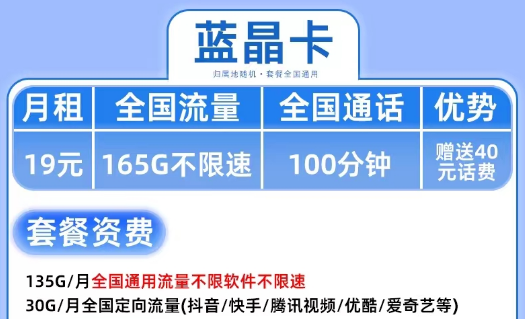 19元超優(yōu)惠電信流量卡套餐|電信藍(lán)晶卡、電信鉆石卡|首月免費(fèi)超大流量|抖音、騰訊隨便玩