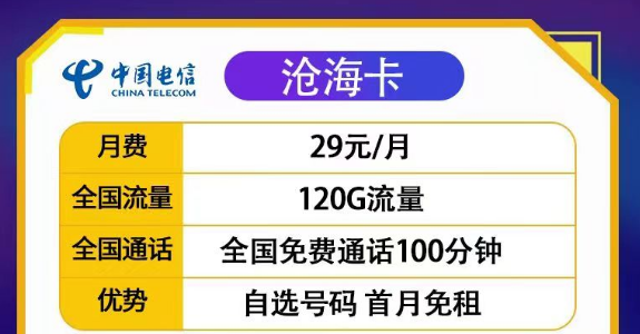 29元滄?？?20G流量+100分20年長期套餐|29元豐登卡100G+首月免費