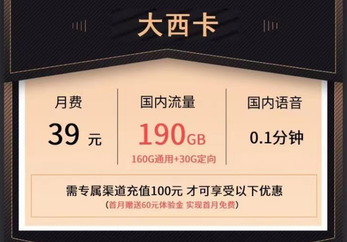 電信大流量套餐有沒有實惠的？電信大西卡39元190G+19元110G流量卡|首月0元用