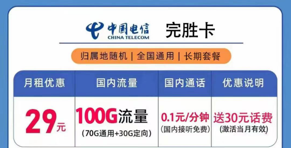 電信29元100G完勝卡+電信19元100G+100分鐘星云卡|激活送話費(fèi)